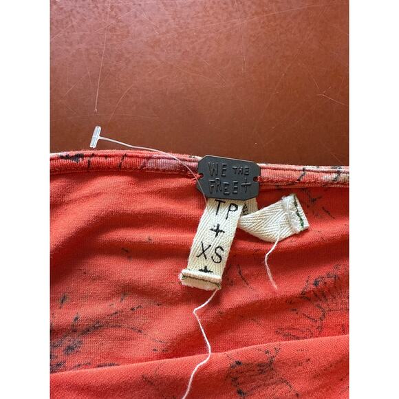 Free People Birds of Paradise Coral Orange Floral Print Top XS - Picture 8 of 8